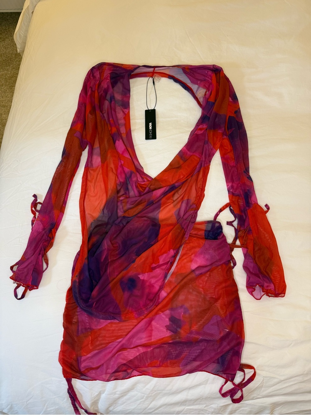 Fashion Nova Summer Muse Mesh Cover Up Mini Skirt Set Red Combo M NWT